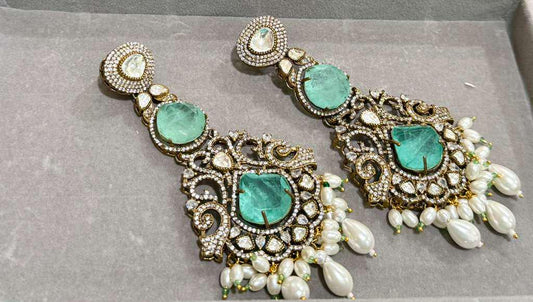 Aqua Green Bridal Earrings Pearl Dangle Statement Earrings bold and beautiful maharani collection