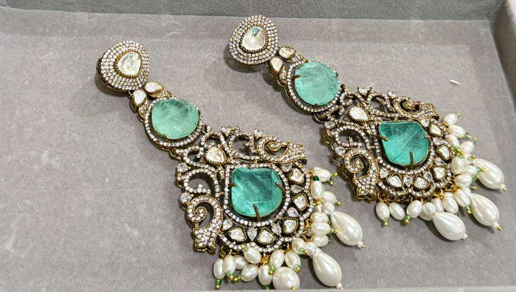 Aqua Green Bridal Earrings Pearl Dangle Statement Earrings bold and beautiful maharani collection