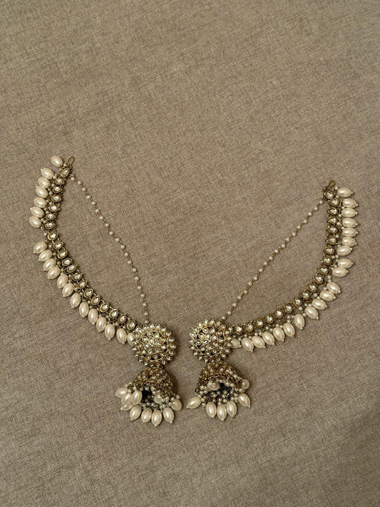 Kundan Pearl Jhumka Necklace Set Indian Bridal Jewelry