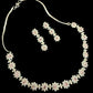 Floral Pink Stone Bridal Jewelry Set, Dainty Flower Necklace and Earrings