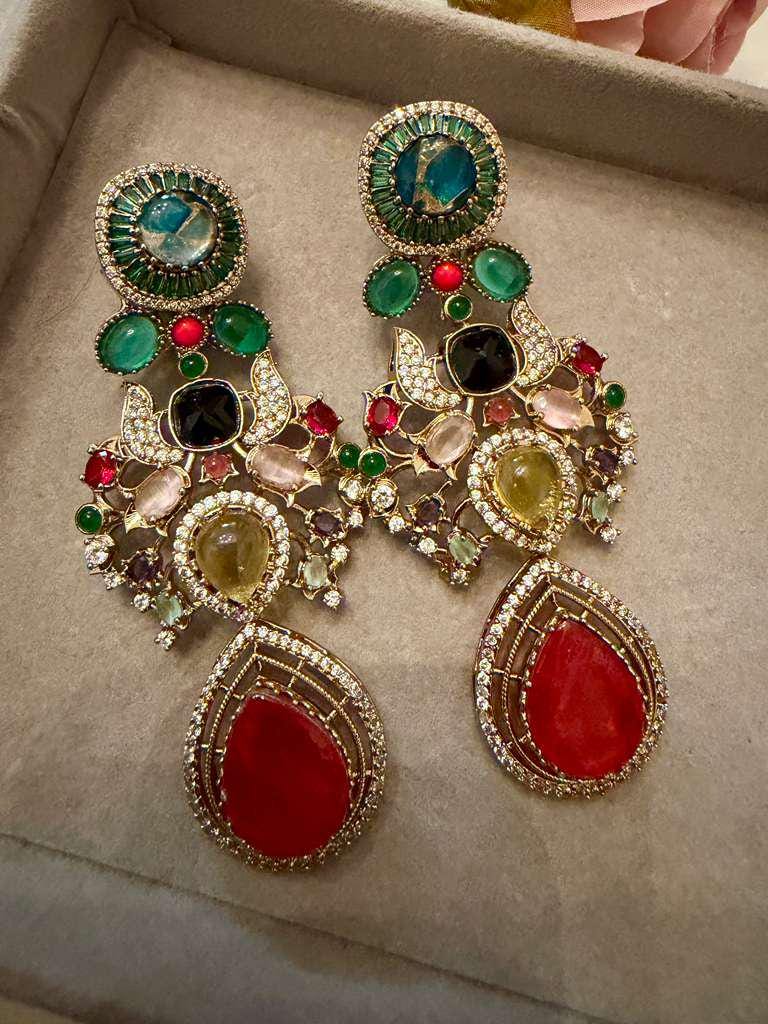 Multicolor Statement Earrings Gold Drop Earrings Bridal Ethnic Jewelry