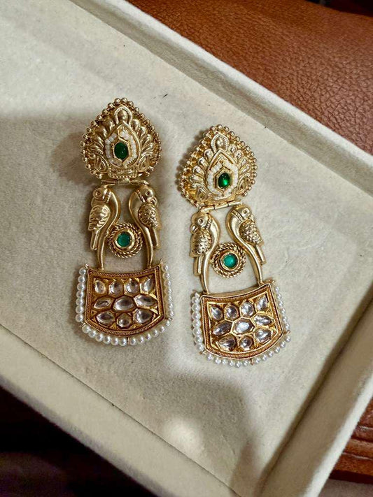 Kundan Peacock Earrings: Gold Tone Pearl Drop Bridal Jewelry