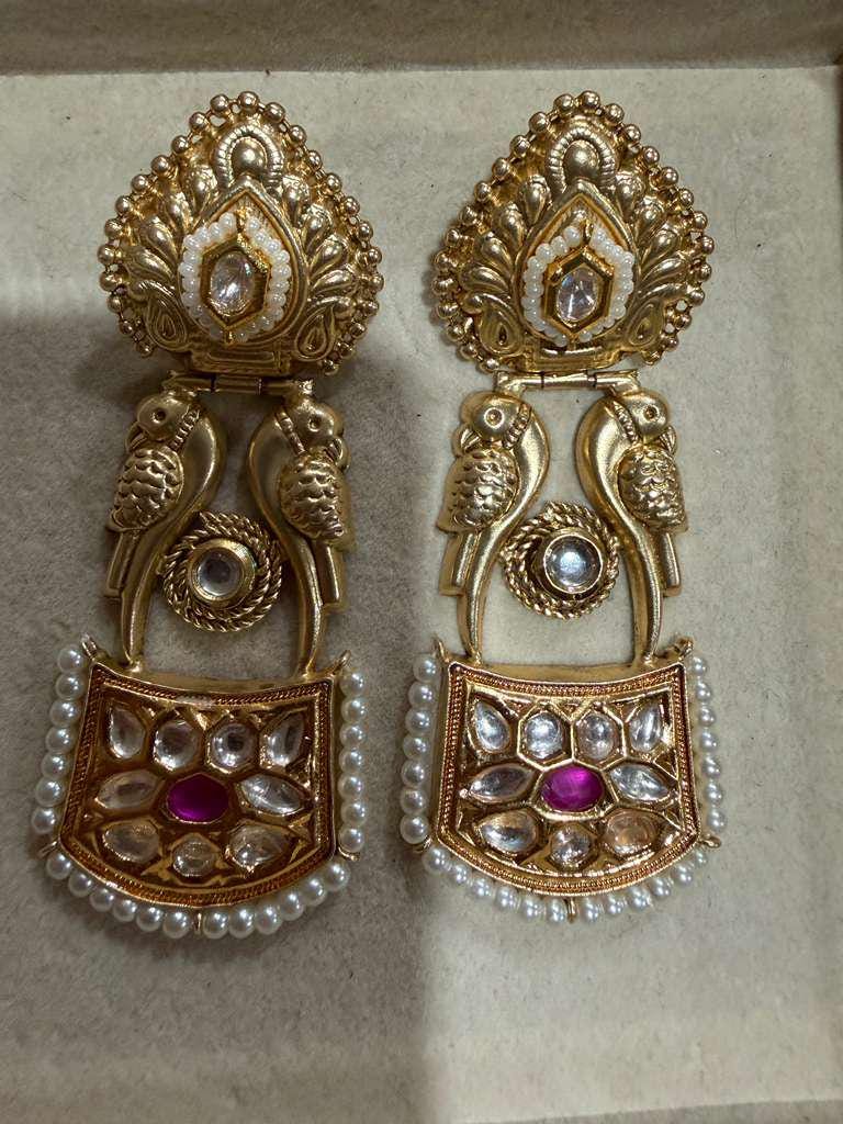 Kundan Peacock Earrings: Gold Tone Pearl Drop Bridal Jewelry