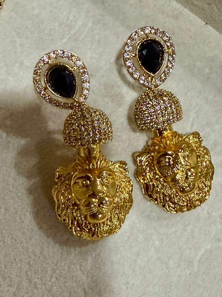 Gold Lion Motif Drop Earrings: Indian Bridal Statement Jewelry