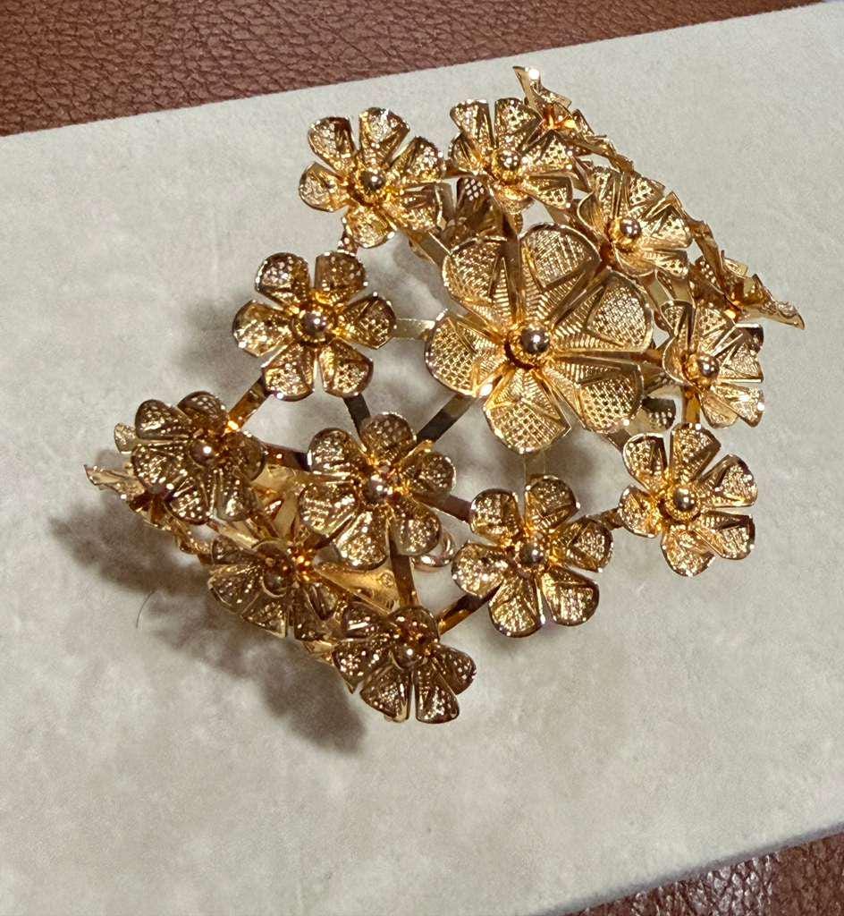 Gold Cuff Bracelet Statement Open Bangle Floral Cutwork Bracelet