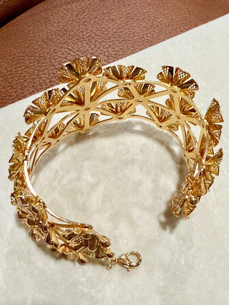 Gold Cuff Bracelet Statement Open Bangle Floral Cutwork Bracelet