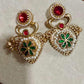 Red Green Kundan Floral Earrings: Indian Bridal Statement Jewelry