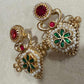 Red Green Kundan Floral Earrings: Indian Bridal Statement Jewelry