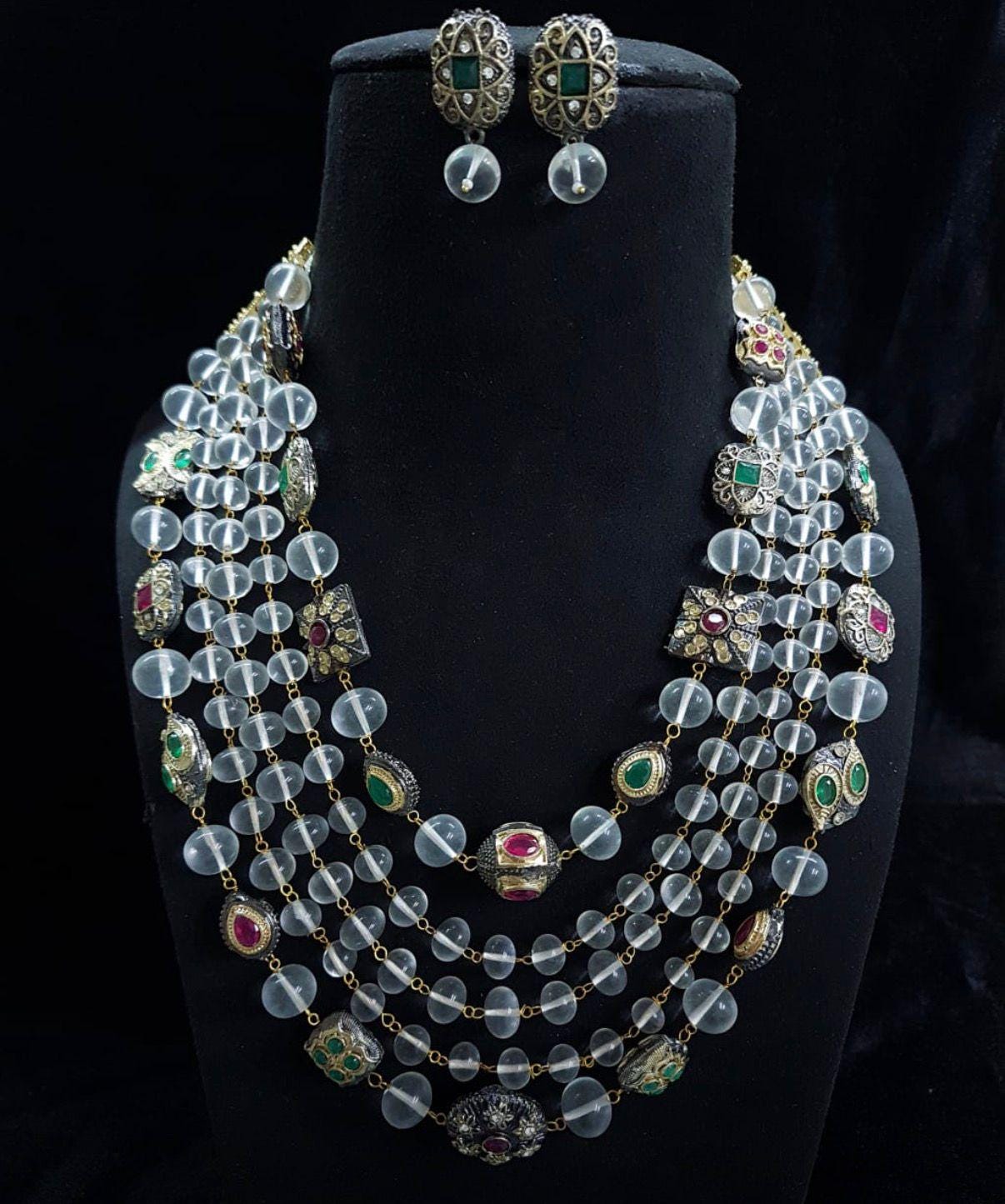 Multi Layer Beaded Necklace Set Kundan Polki Necklace
