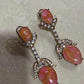 Pink Oval Stone Drop Earrings, Gold-Tone Crystal Accents, Bridal Statement Jewelry