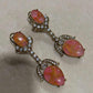Pink Oval Stone Drop Earrings, Gold-Tone Crystal Accents, Bridal Statement Jewelry