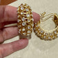 Gold Tone Kundan Hoop Earrings Bridal Polki Hoops