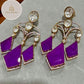 Purple Statement Earrings Gold Crystal Drop Earrings Geometric Dangle Earrings