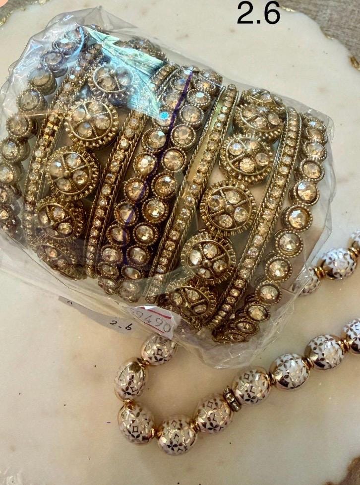 Vintage Gold Bangle Set 2.6 Bridal Kada Stack for two hands