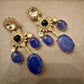 Blue Stone Statement Earrings Gold Tone Drop Earrings