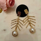 Gold Tone Branch Pearl Earrings Nature Inspired Statement Drops