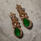 Gold Tone Emerald Green Drop Earrings Vintage Crystal Statement