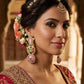 Gold Tone Multicolor Gemstone Statement Earrings Pink