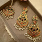 Gold Tone Kundan Pearl Jewelry Set: Statement Earrings, Maang Tikka, Bridal Indian Wedding