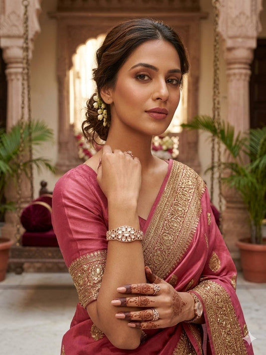 Gold Tone Kundan Bracelet Statement Cuff Bridal Bangle Indian Wedding