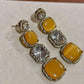 Yellow Gold Crystal Drop Earrings: Geometric Statement Jewelry