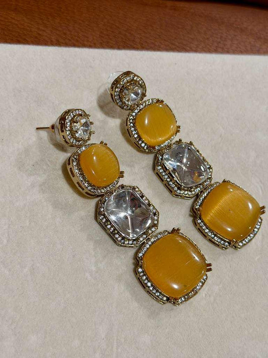 Yellow Gold Crystal Drop Earrings: Geometric Statement Jewelry