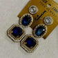 Blue Geometric Statement Earrings, Gold CZ Sapphire Drop Dangle Style