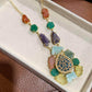 Multicolor Natural Stone Statement Necklace and Earrings Set – Boho Gold-Tone Jewelry