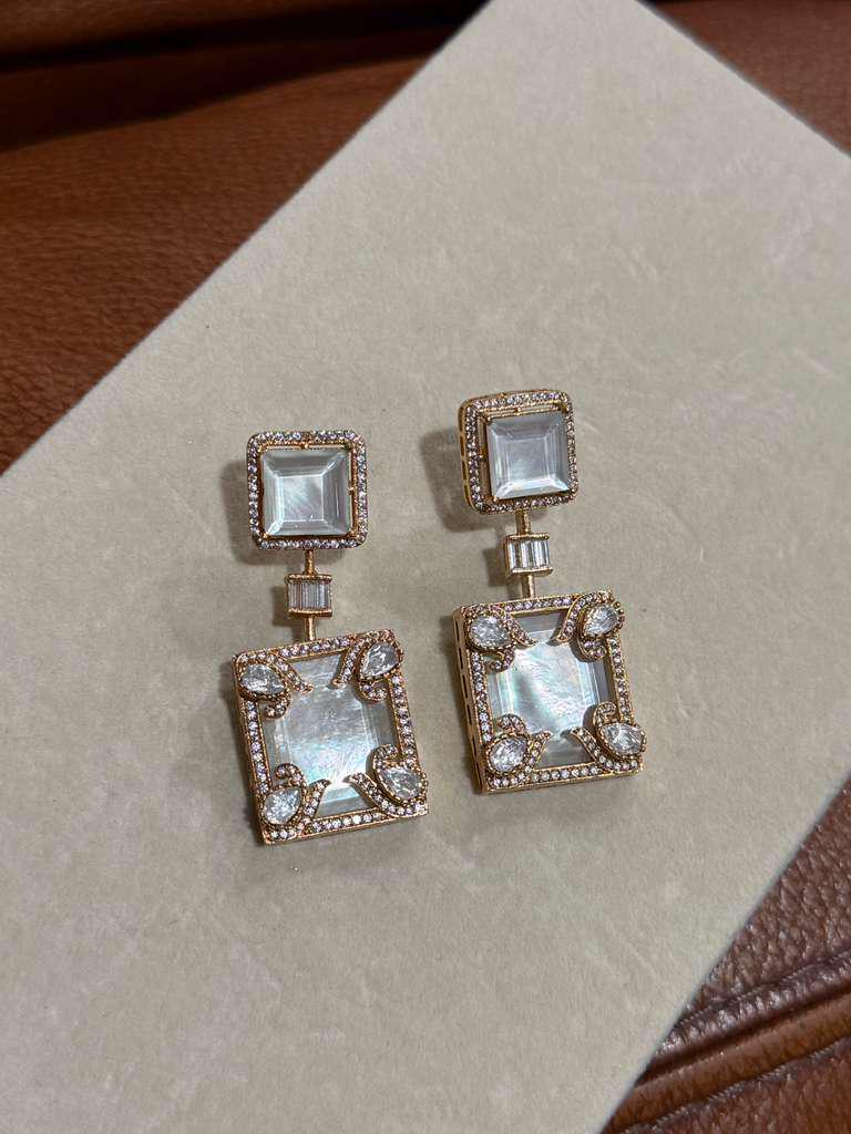 Mother of Pearl Statement Earrings Gold Geometric Drop Earrings