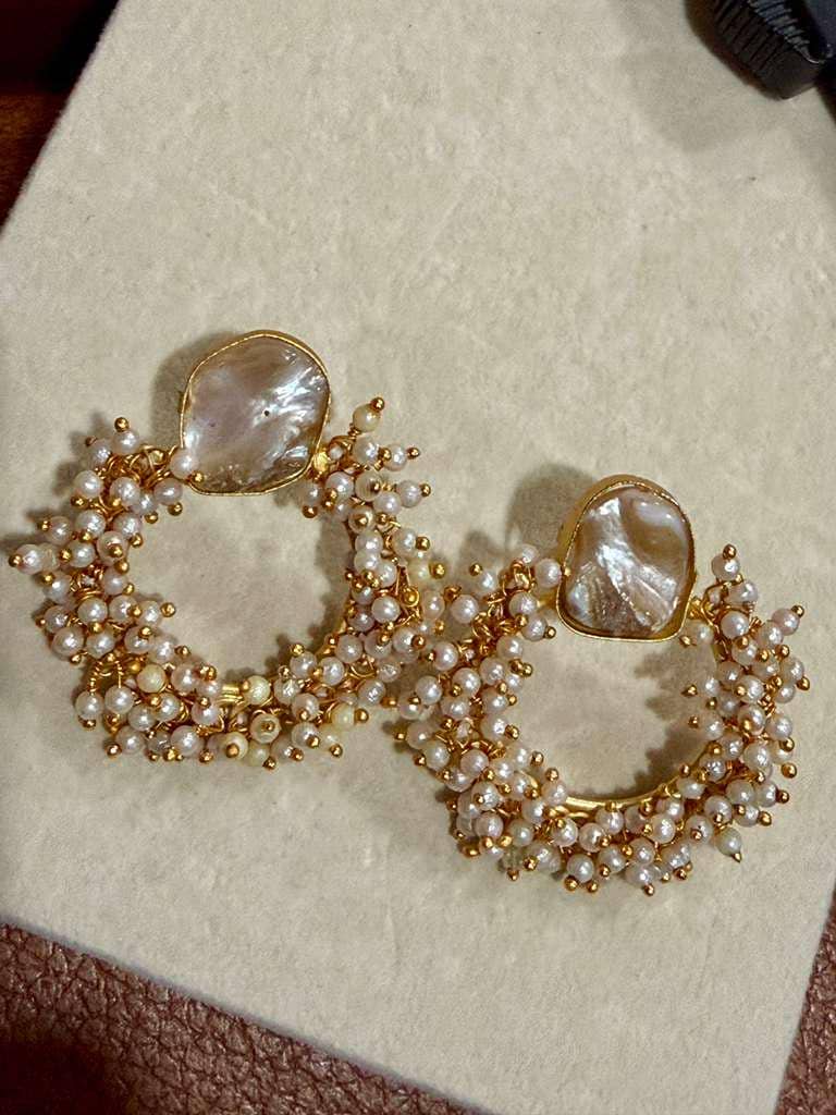 Baroque Pearl Hoop Earrings Gold Beaded Statement Earrings