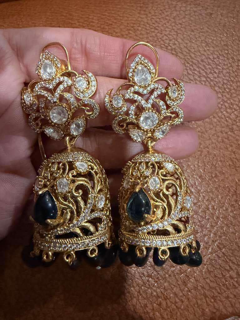 Black Gold Kundan Jhumka Earrings: Statement Bridal Jhumki Jewelry
