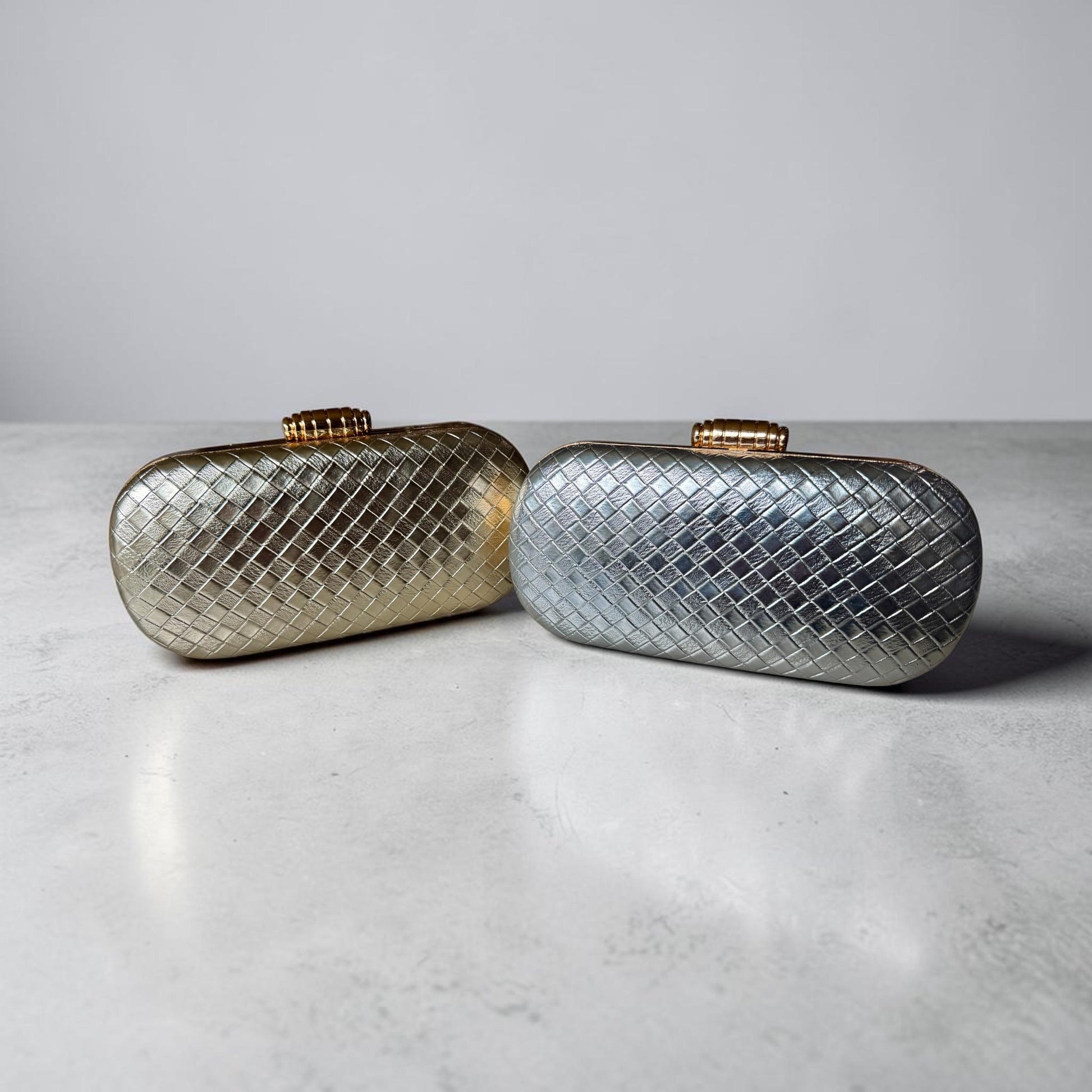 Luxury Woven Metallic Clutch – Gold & Silver Evening Bag, Elegant Bridal/Party Purse
