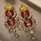 Gold Tone Multicolor Statement Earrings Red Green Cz Chandelier Earrings high end designer
