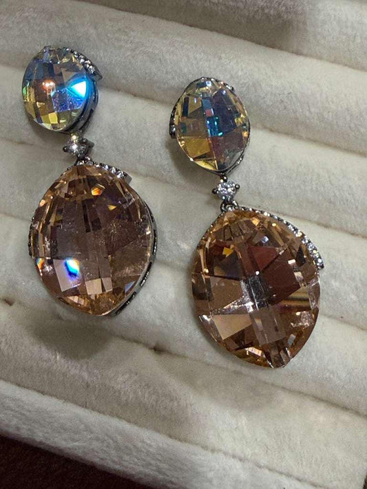 Champagne Oval Drop Earrings, Bridal Statement Dangle Jewelry