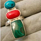 Silver plated natural Multi Stone Statement Ring Adjustable Gemstone Ring Turquoise Coral