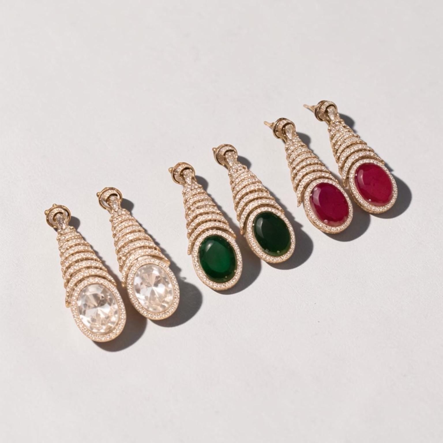 Gold Tone Teardrop Statement Earrings: Crystal Bridal Drop (3 Colors)