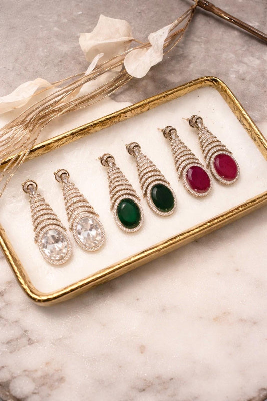Gold Tone Teardrop Statement Earrings: Crystal Bridal Drop (3 Colors)