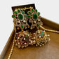 Zarina Emerald Jhumka Earrings GOld Tone Pearl Drop Indian Bridal Earrings