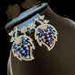 Midnight Sapphire Leaf Necklace Set Silver Tone Crystal Jewelry Blue Stone Bridal Set