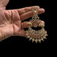 Bollywood Indian Designer monzonite medium length statement earrings gold plated ,Victorian,Ad stones