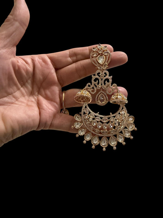 Bollywood Indian Designer monzonite medium length statement earrings gold plated ,Victorian,Ad stones