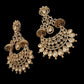 Bollywood Indian Designer monzonite medium length statement earrings gold plated ,Victorian,Ad stones