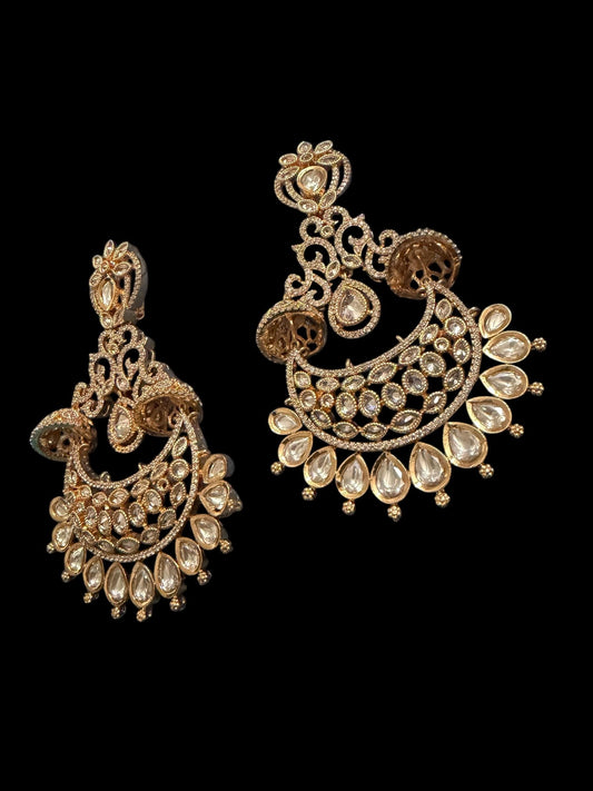 Bollywood Indian Designer monzonite medium length statement earrings gold plated ,Victorian,Ad stones