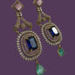 Bollywood Indian Designer Earrings, Antique Gold Multi Finish, Victorian Style, Semi-Precious Stones