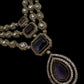 Bollywood Triple Layer Necklace Set, Kundan Stone, Amethyst, Antique Gold Finish