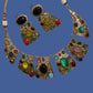 Bollywood statement Bold Indian Jewelry Set, Multi Stone Gold Plated.