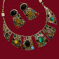 Bollywood statement Bold Indian Jewelry Set, Multi Stone Gold Plated.