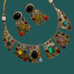 Bollywood statement Bold Indian Jewelry Set, Multi Stone Gold Plated.