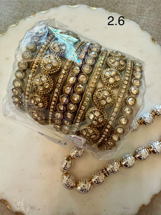 Vintage Gold  Bangle Set 2.6 Bridal Kada Stack for two hands
