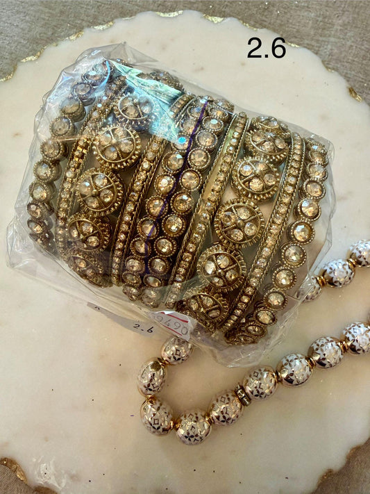 Vintage Gold Bangle Set 2.6 Bridal Kada Stack for two hands